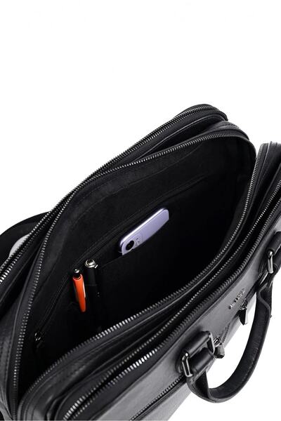 Grande 6872 Hakiki Deri Laptop Bölmeli Evrak Çantası Siyah