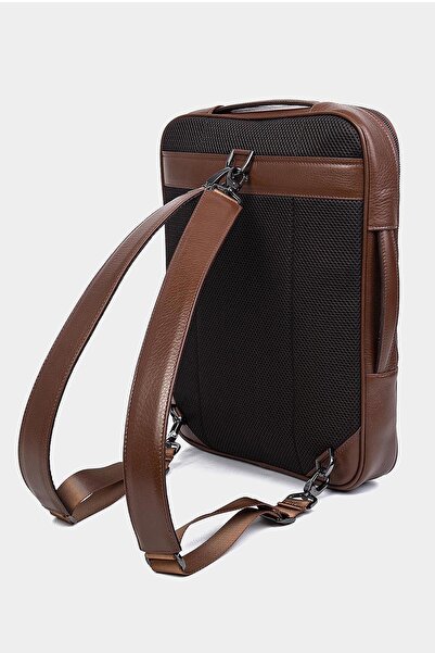 Grande 8003 Genuine Leather Laptop Briefcase And Backpack With Compartment Tan