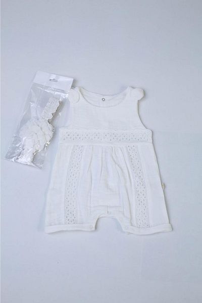 Mymio Baby Girl Jumpsuit with Muslin Fabric Bandana