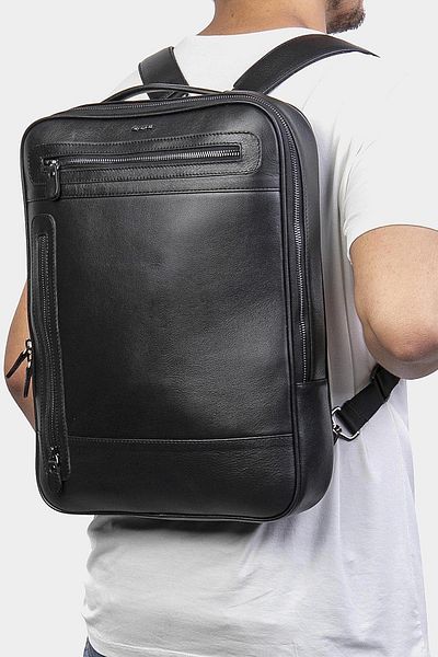 Grande 8003 Servietă și rucsac din piele naturală cu compartiment pentru laptop, negru