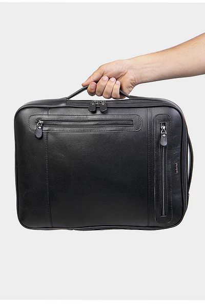 Grande 8003 Servietă și rucsac din piele naturală cu compartiment pentru laptop, negru