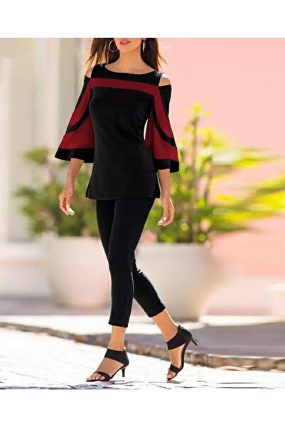 merlavin Bluză neagră de damă, cu mâneci tip liliac și detaliu la umăr