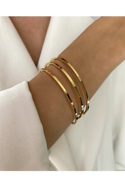 Jadenne 3lü Ajda Model 14 Ayar Altın Kaplama Gold Renk Bileklik 2 Yıl Garanti...