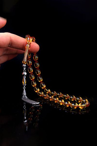 Diriliş Takı Silver Tasseled Barley Cut Amber Rosary