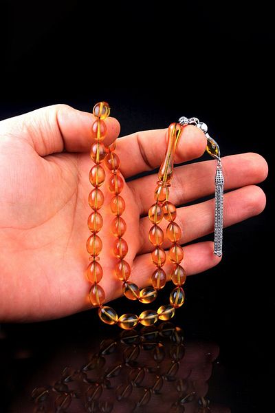 Diriliş Takı Silver Tasseled Barley Cut Amber Rosary