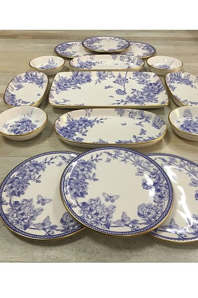 PORLİSTAN 15 Pieces Spring Time Breakfast Set for 6 People - Luxury Breakfast Presentation Set Plate