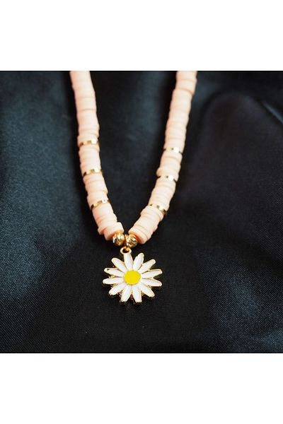 Planet Butik Daisy Figured Fimo Necklace Cream