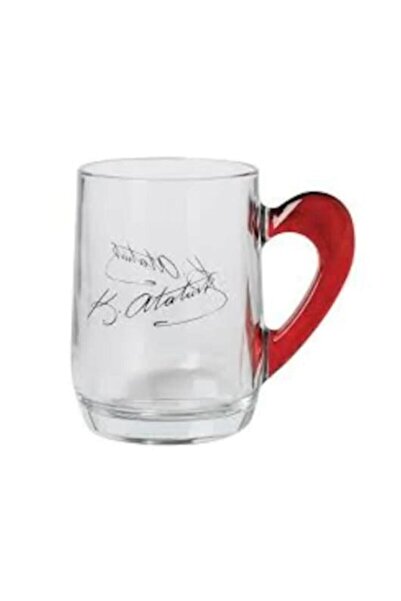 Paşabahçe Atatürk Imzalı Cam Kırmızı Saplı Bardak