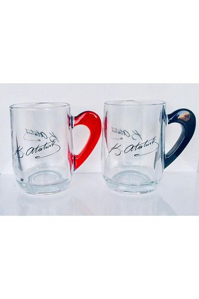 Paşabahçe Set of 2 Thick Glass Mug Atatürk Signature Large Size