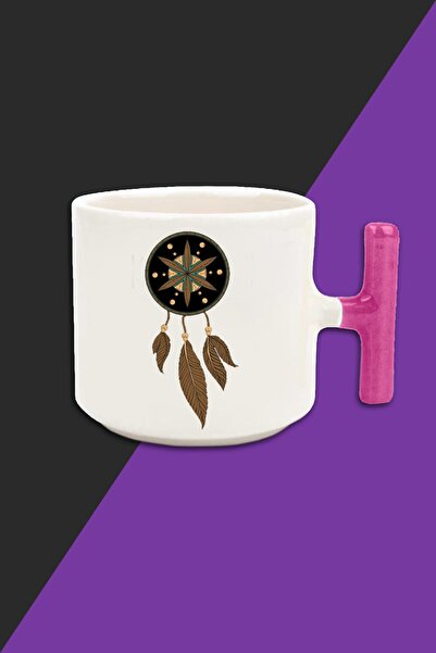 bymat كوب لاتيه بلون كريمي من Dream Catcher - كوب بمقبض وردي