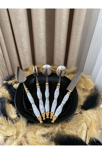 Housess طقم تقديم بمقبض من البورسلين مكون من 5 قطع