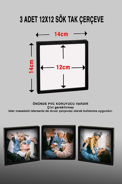 bymat Snap-On Frame 3 Pieces 12x12cm Black Photo Gift - Wall Frame