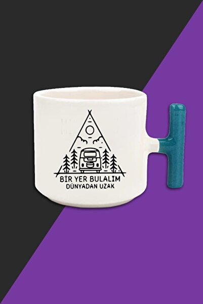 bymat كوب لاتيه بلون كريمي بعيدًا عن الأرض - كوب بمقبض أزرق