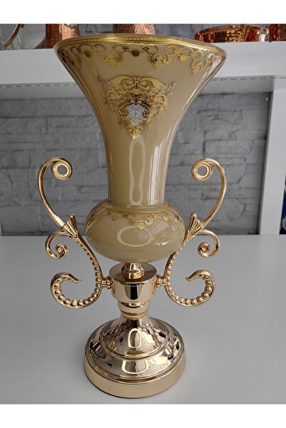 ALANYA HOME DECOR Lüks Orijinal Vazo Cam Gövde Altın Metal Ayak 40cm Luxury O...
