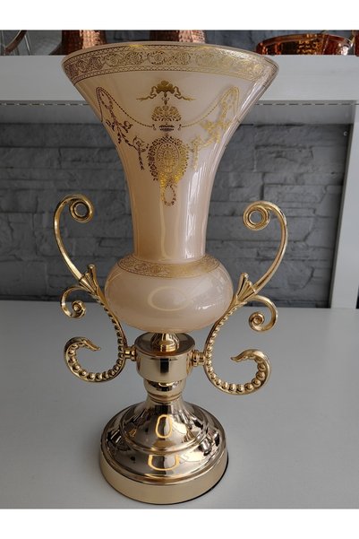ALANYA HOME DECOR Lüks Orijinal Vazo Cam Gövde Altın Metal Ayak 40cm Luxury O...