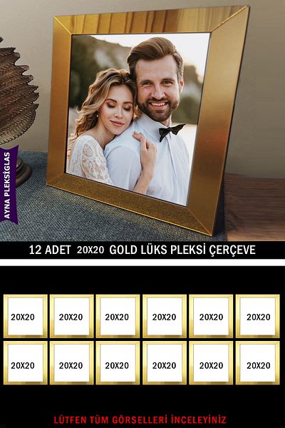 bymat 12 Pieces 20x20 Gold Mirror Plexiglass Frame - Luxury Plexiglass Frame