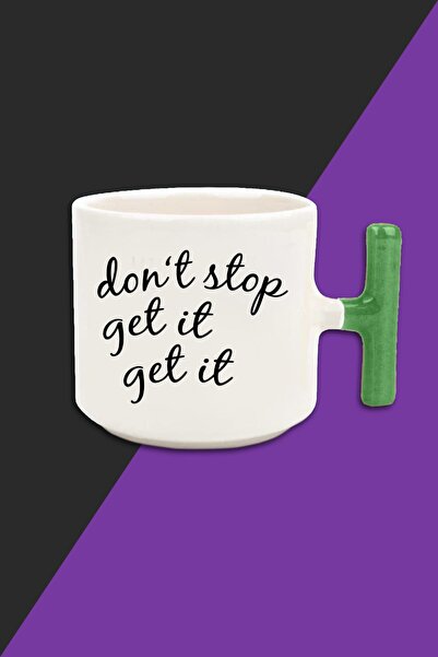 bymat لا تتوقف عن الحصول عليها - كوب لاتيه بلون كريمي - كوب بمقبض أخضر