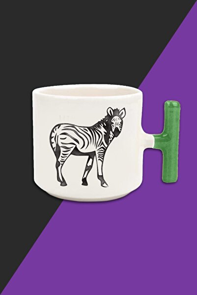 bymat نمط الحمار الوحشي - كوب لاتيه بلون كريمي - كوب بمقبض أخضر