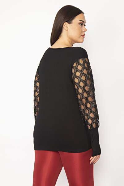 Şans Γυναικεία Μπλούζα Μεγάλου Μεγάλου Μαύρο Μανίκι Λεπτομερής Μπλούζα 65n19735