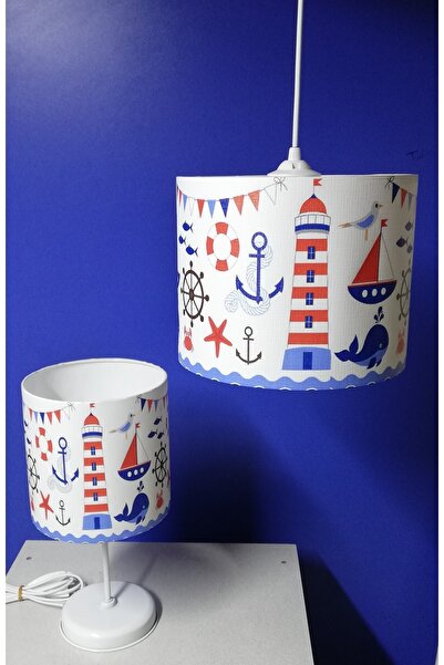 TEKAY AYDINLATMA Sailor Lighthouse Anchor Sailing Children's Room Teenager's Room Chandelier Lampshade Set