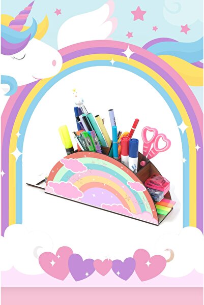 Notpa Ahşap Masal Gökkuşağı Cetvelli Masaüstü Kalemlik Kutu Çocuklar Için Organizer Gk2