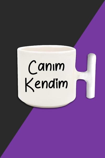 bymat كوب لاتيه بلون كريمي من My Dear Myself - كوب بمقبض أبيض