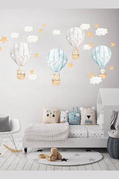 Sim Tasarım Blue Gray Air Balloons Wall Sticker Set