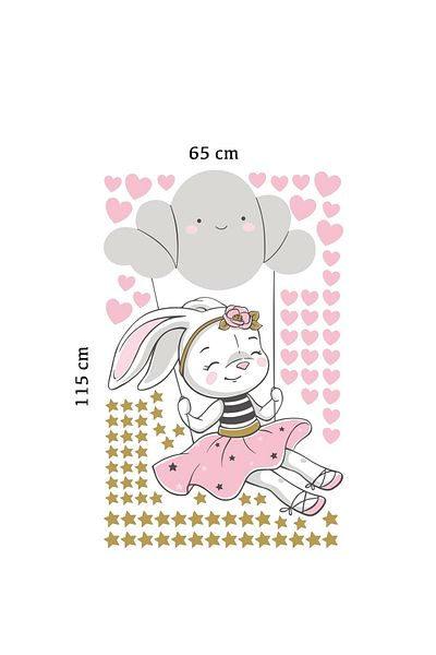 Sim Tasarım Cheerful Rabbit on a Swing Wall Sticker Set - Sim748