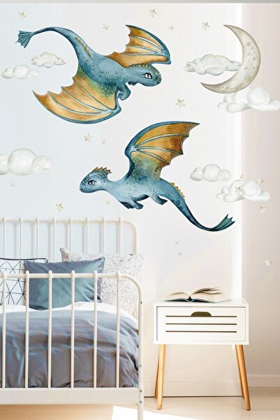 Sim Tasarım مجموعة ملصقات الحائط التنين الأزرق