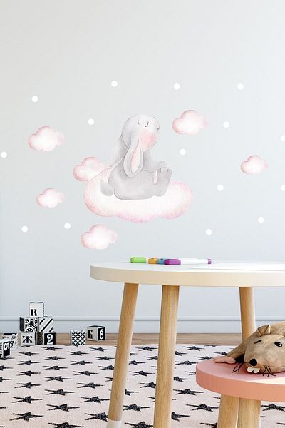 Sim Tasarım Cute Little Rabbit Wall Sticker Set