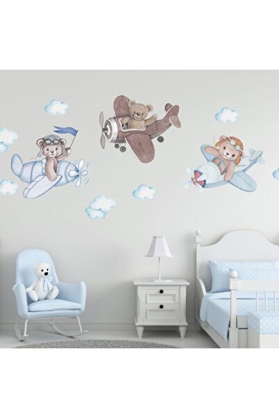 Sim Tasarım مجموعة من 3 ملصقات حائط على شكل دببة طيار ودودة