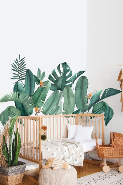 Sim Tasarım Tropikal Yapraklar Suluboya Duvar Sticker - Model2