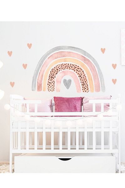 Sim Tasarım Watercolor Heart Rainbow Wall Sticker Set
