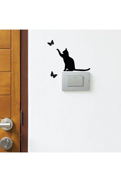 Sim Tasarım Sm311 Cat and Butterflies Socket Sticker