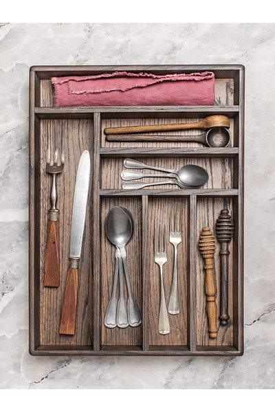 Esci Design Wooden Spoon Holder - Drawer Spoon Holder - Kitchen Organizer - Multi-Purpose Box - 7 Compartment Spoon Holder