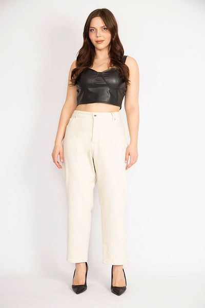 Şans Women's Beige Large Size 5 Pocket Lycra Jeans 65n36263