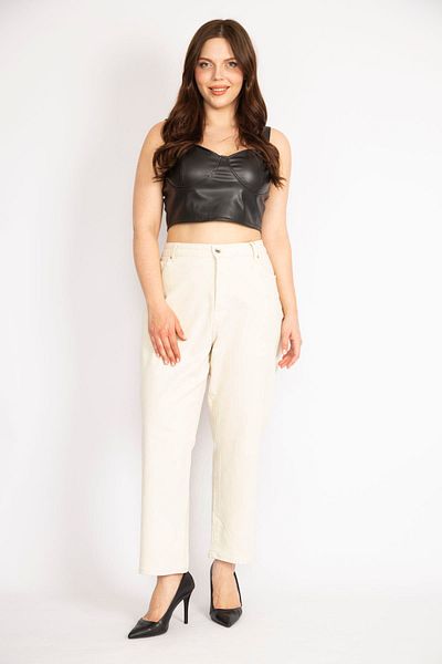 Şans Women's Beige Large Size 5 Pocket Lycra Jeans 65n36263