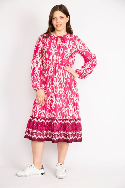 Şans Rochie lungă în straturi, colorată, cu guler de mărime mare, cu șireturi 65n36259