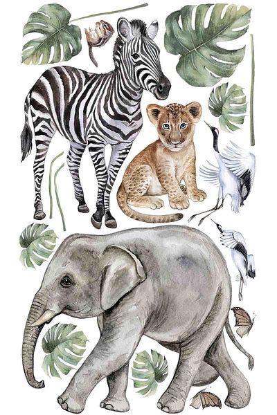 Sim Tasarım Safari Diary Magnificent Animals Kids Room Wall Sticker Set
