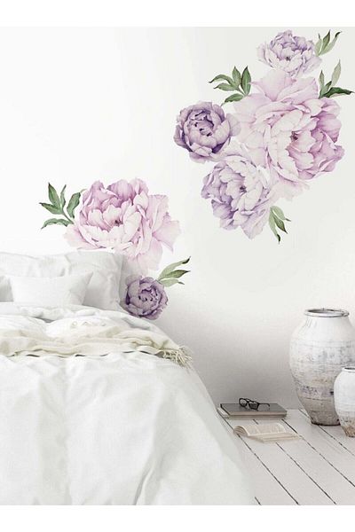 Sim Tasarım Pastel Purple Flowers Soft Wall Sticker