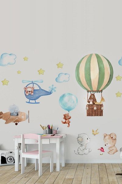 Sim Tasarım Cute Animals' Sky Journey Wall Sticker Set