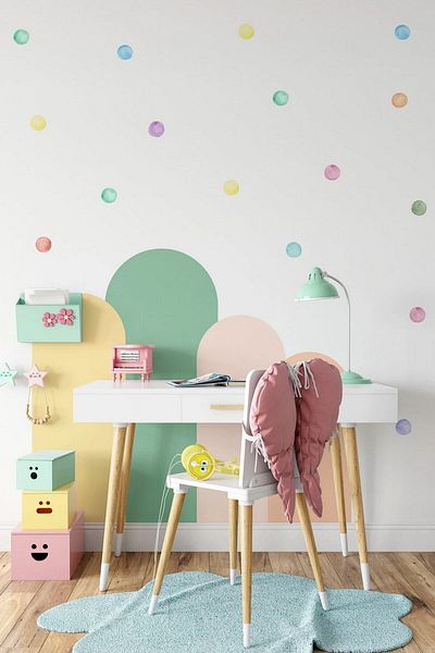 Sim Tasarım Arch Pastel Color Block and Polka Dots Wall Sticker Set