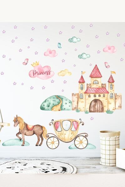 Sim Tasarım Fairy Tale Princess Castle And Carriage Kids Room Wall Sticker - Sim776