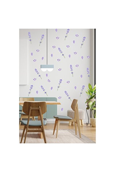 Sim Tasarım Lavanta Mor Çiçek Duvar Sticker Seti Renkli