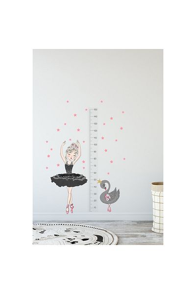 Sim Tasarım - Sim128- Height Meter Black Ballerina Wall Sticker Set Black