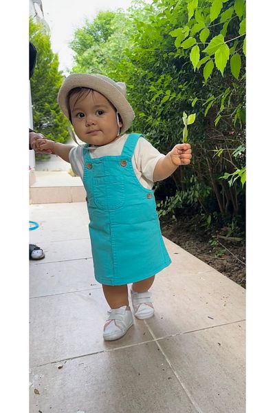 minny max Rochie de fetita cu bretele din Gabardina Culoare Turcoaz