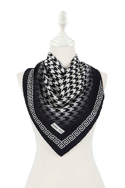 Bursa İpek Ecru Black Houndstooth Silky Scarf