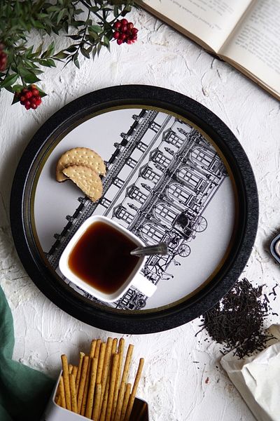 EVLE Ee197-t9 City Patterned Round Tray 32 Cm