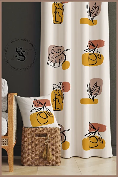SasoHome Simple Modern Designed Flowers Velvet 140 X 270 Cm Quality - Digital Printed Background Curtain