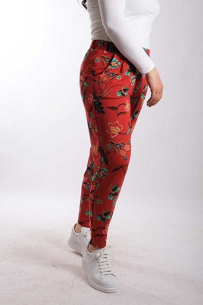 Blues Outlet Women's Large Size Floral Trousers-red